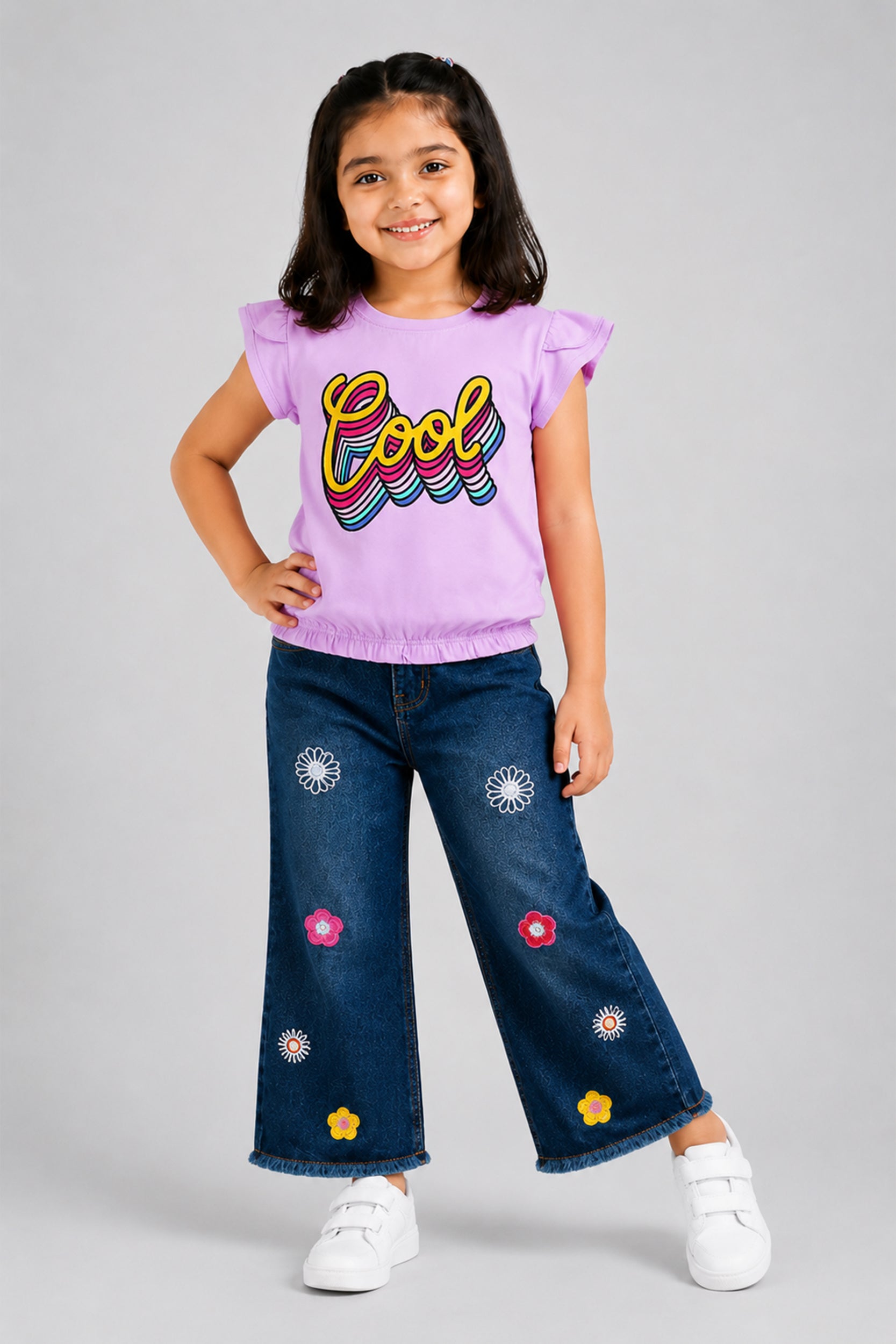 Girls Lavender Cool Flutter Sleeve Top