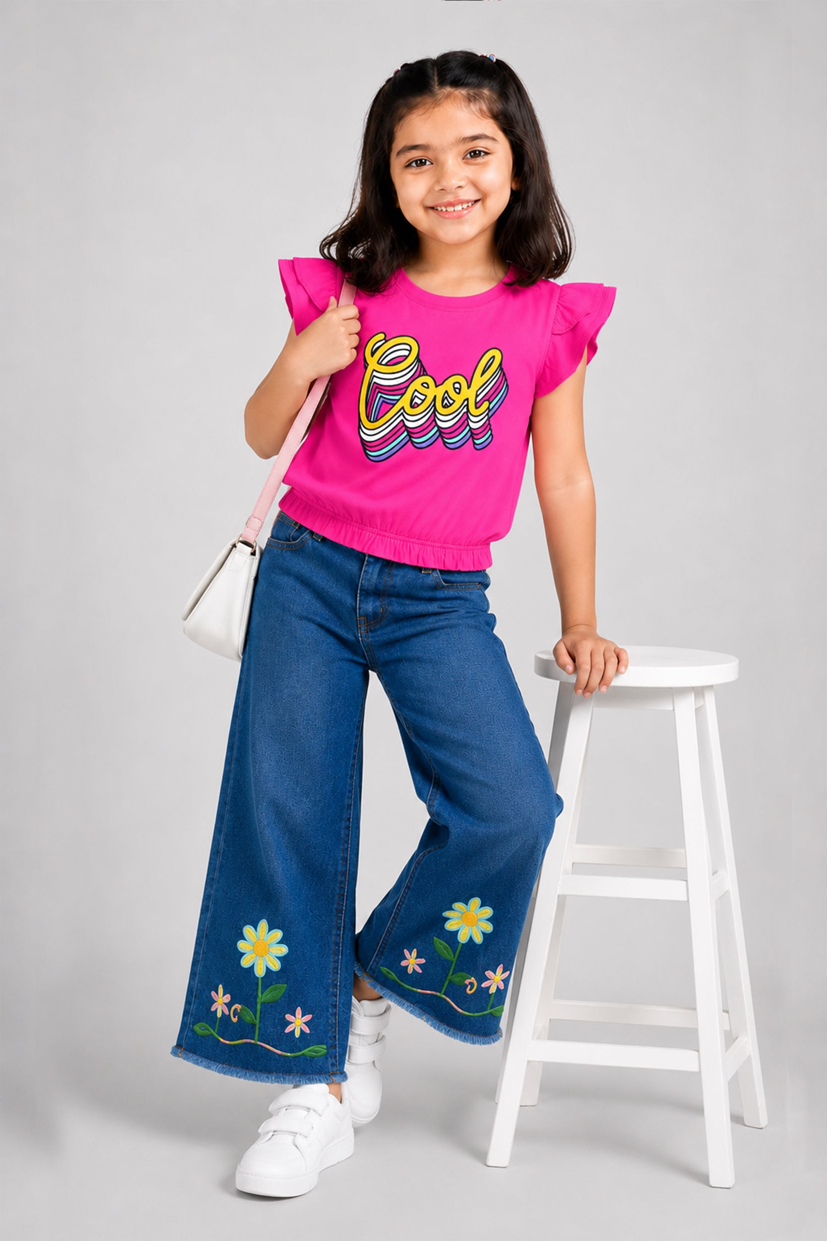 Girls Pink Cool Flutter Sleeve Top