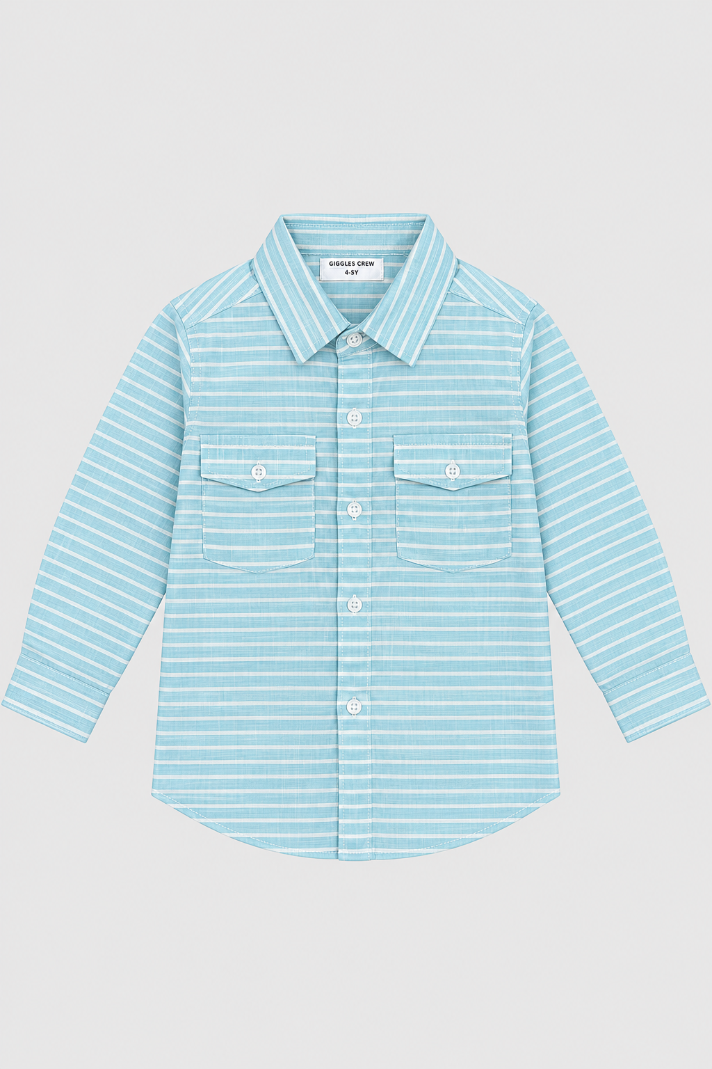 Boys Sky Blue Striped Double Pocket Shirt