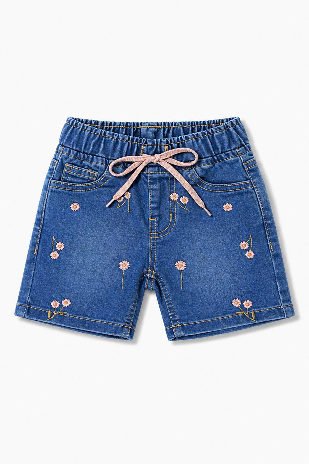 Girls Floral Embroidered Denim Shorts