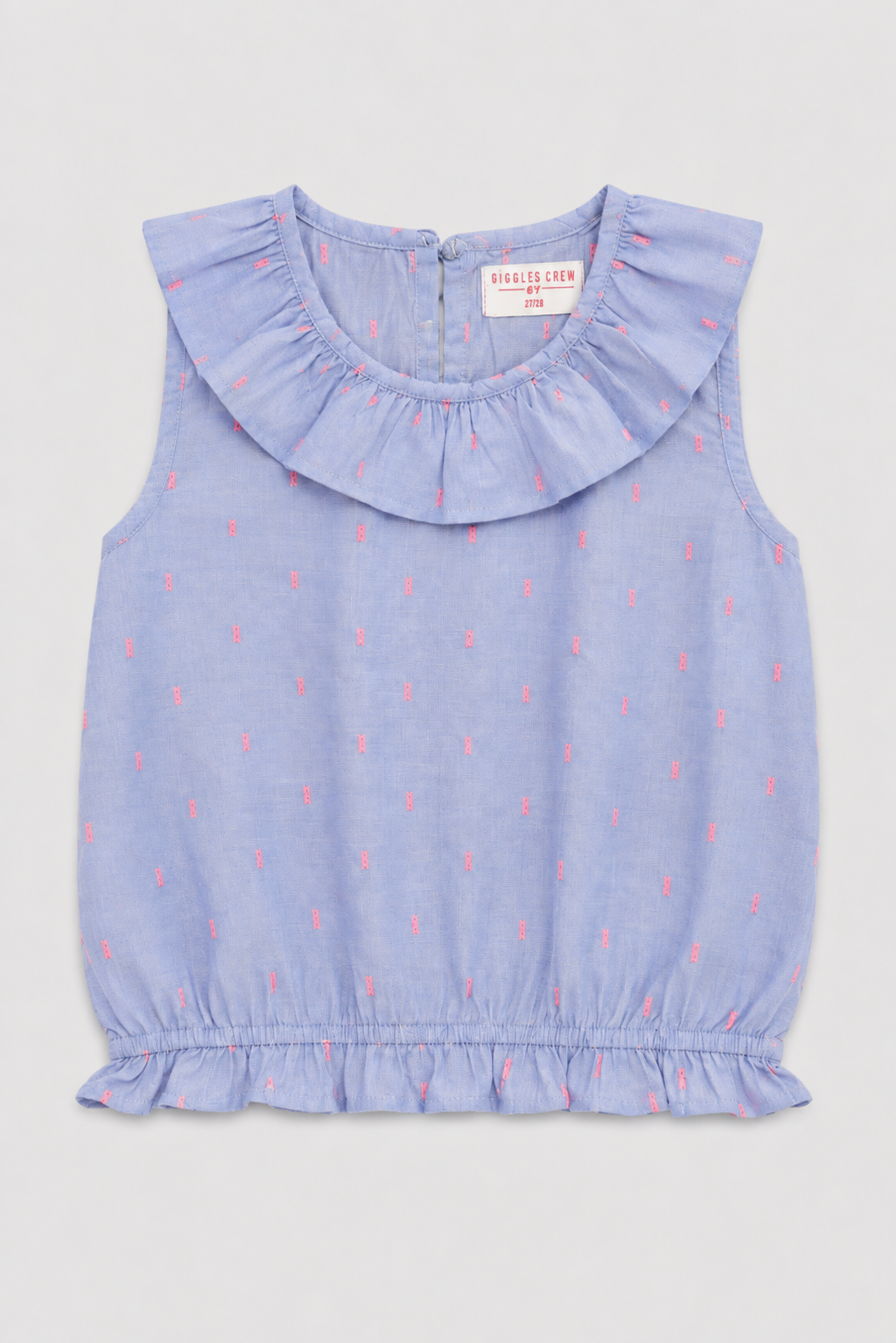 Girls Sky Blue Ruffle Neck Top