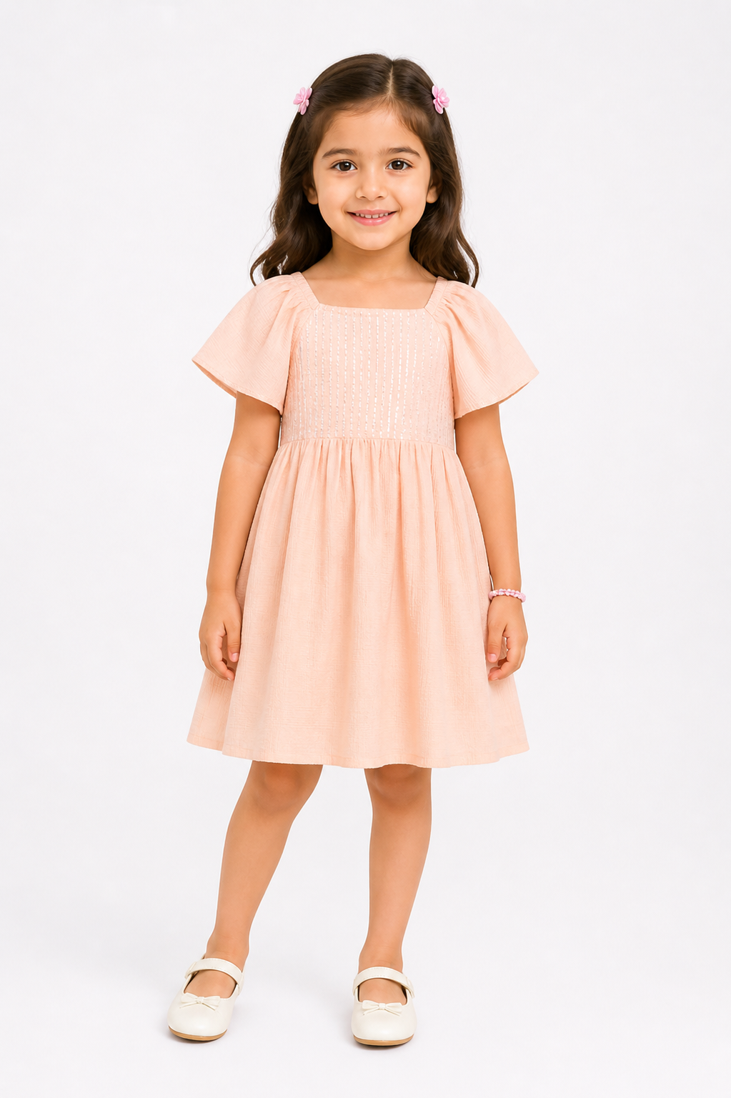 Peach Sequin Cape Sleeve Dress