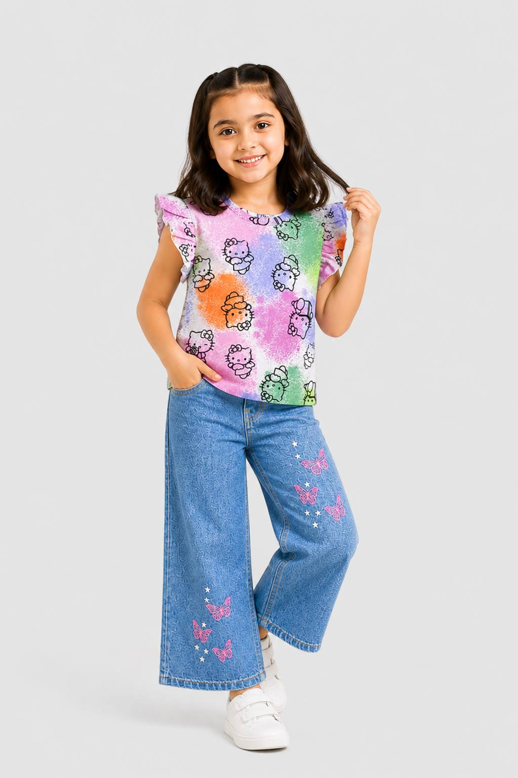 Girls colorful printed kitty T-Shirt