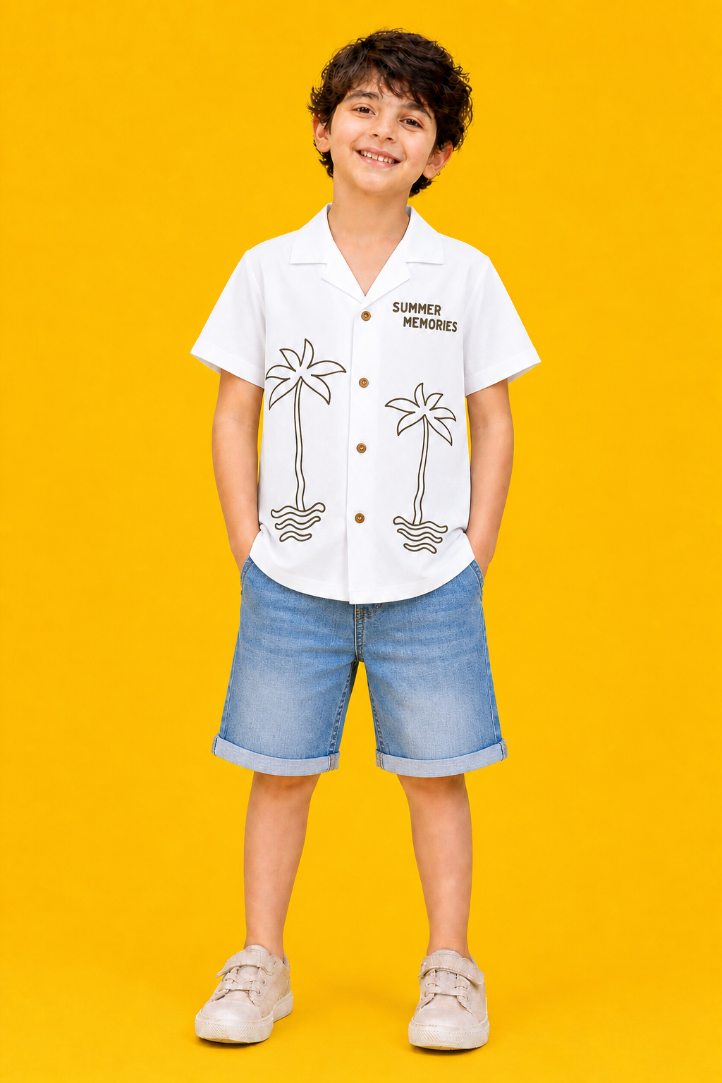Boys white printed button down polo
