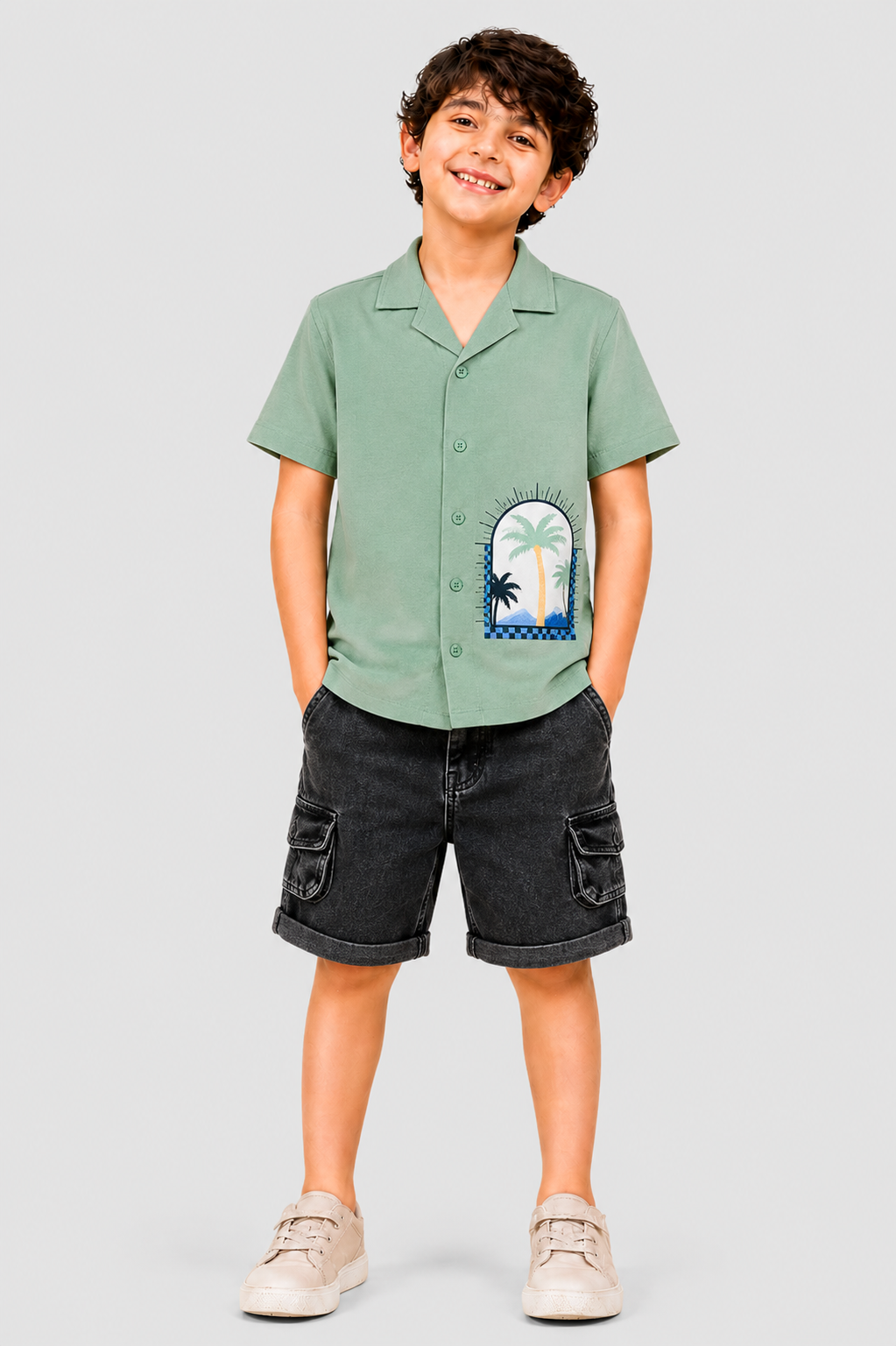 Boys light green button down polo