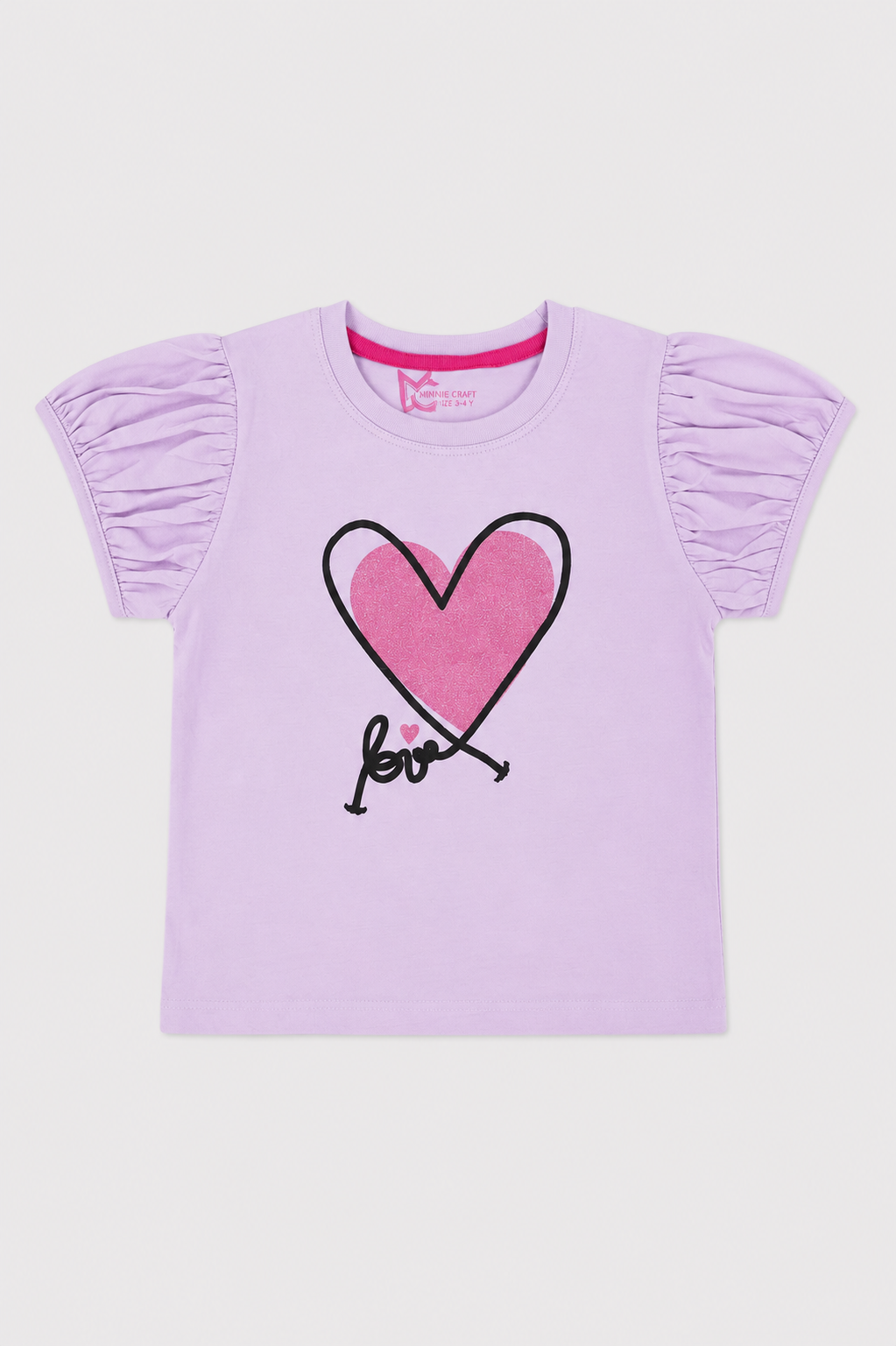 Girls Lovely Heart Girls Ruffle Sleeve T-Shirt