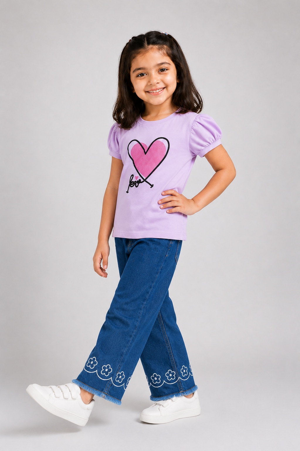 Girls Lovely Heart Girls Ruffle Sleeve T-Shirt