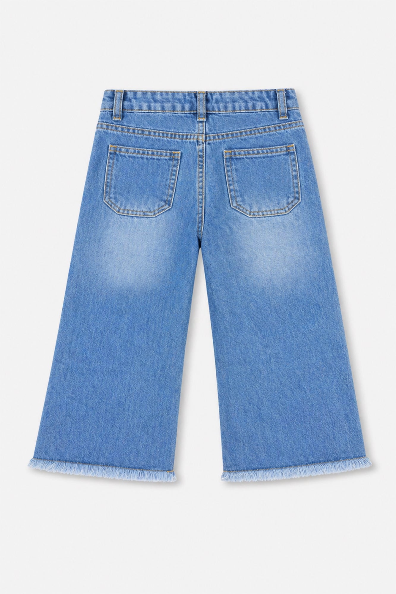 Girls Floral Embroidered Wide-Leg Denim Pants