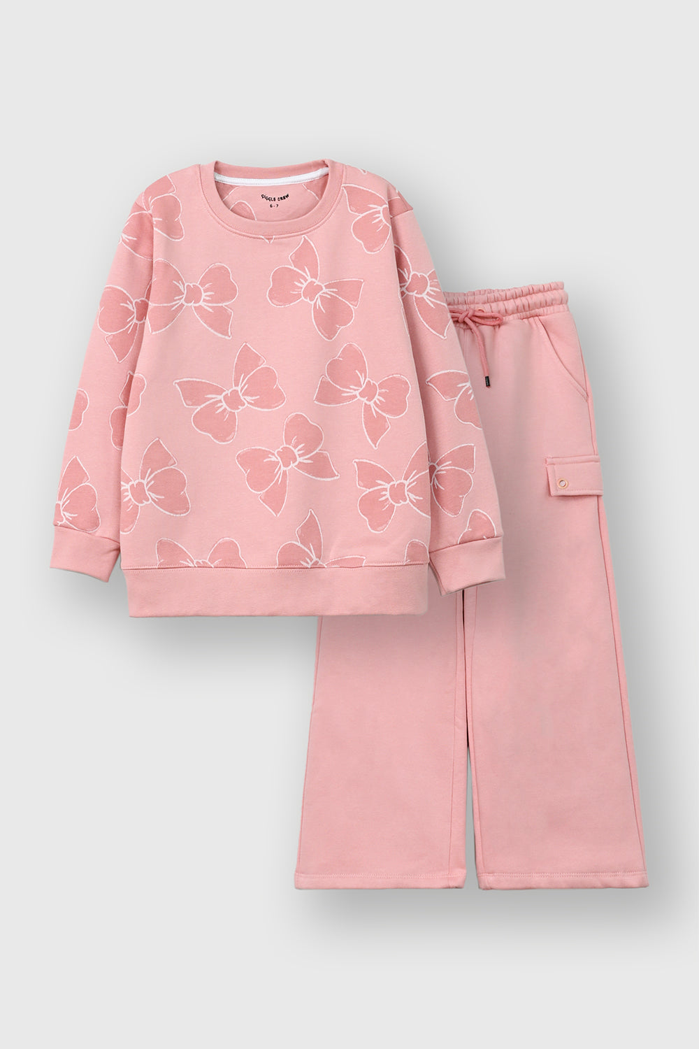 Girls dusty pink bow rotary Fleece suit