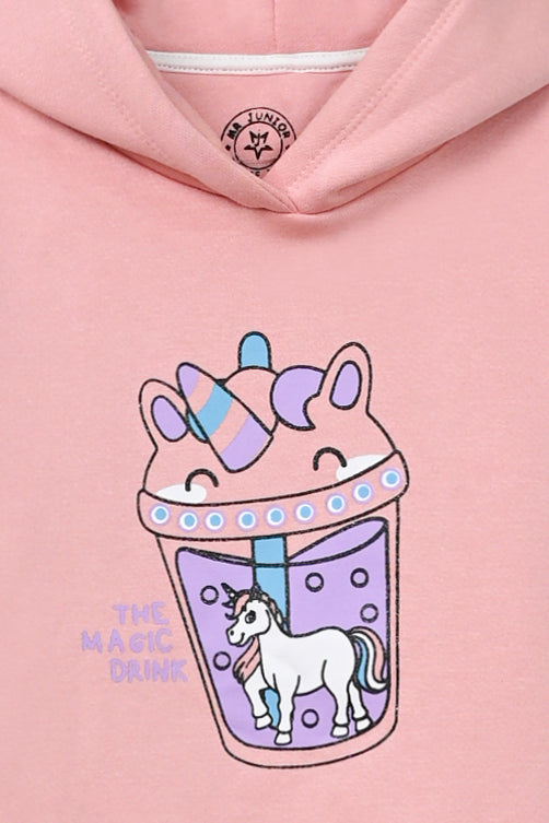 Girls dusty pink unicorn hooded flees Suit