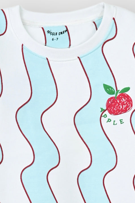 Girls sky blue apple printed Fleece suit