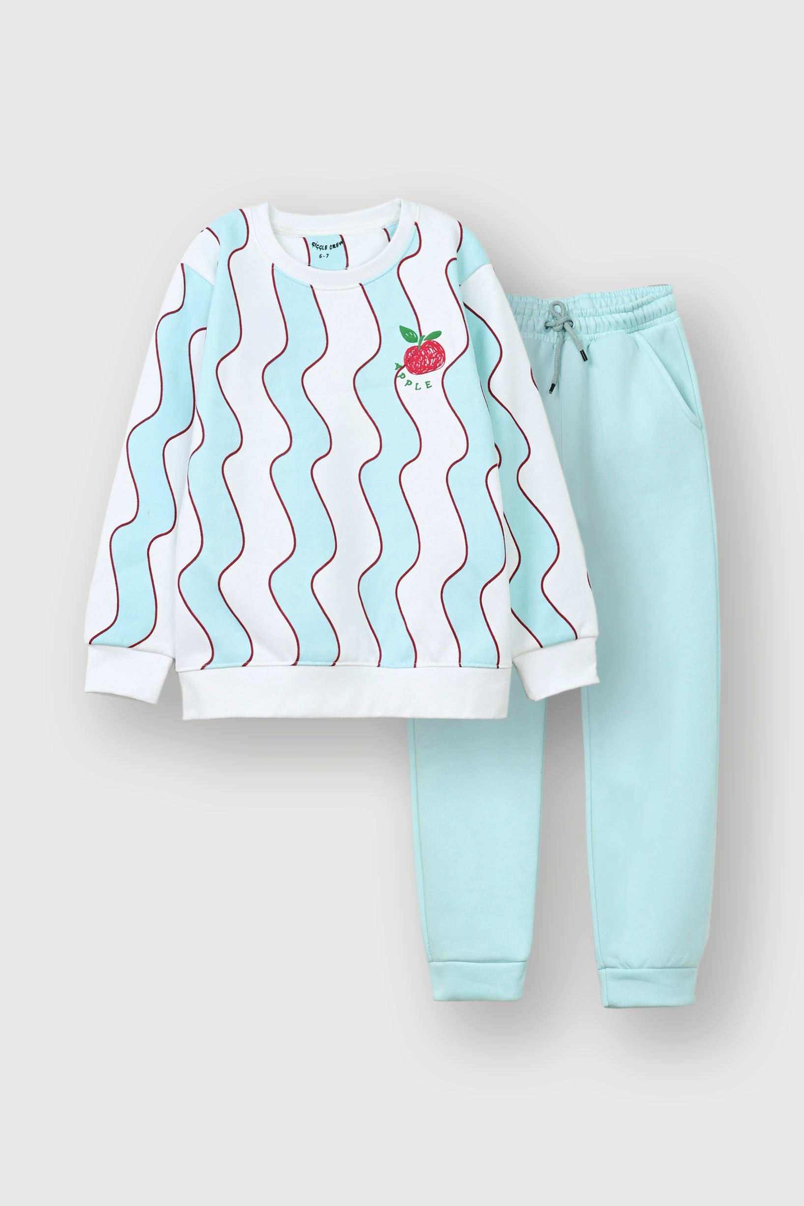 Girls sky blue apple printed Fleece suit