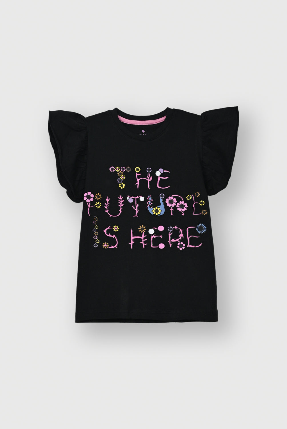 Girls Black Flutter Sleeve T-Shirt