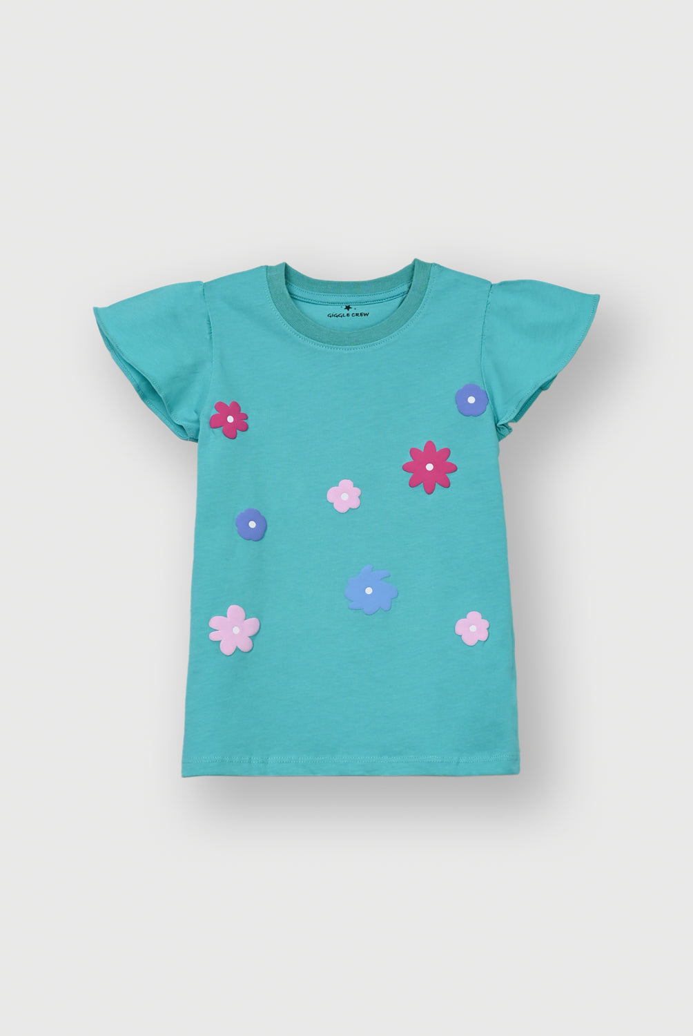 Girls Floral Cotton T-Shirt – Teal Color