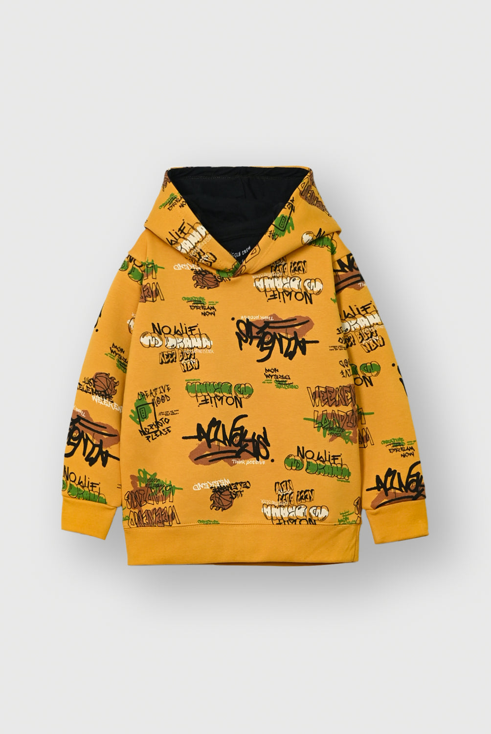 Boys Mustard Graphic Printed Fleece Hoodie