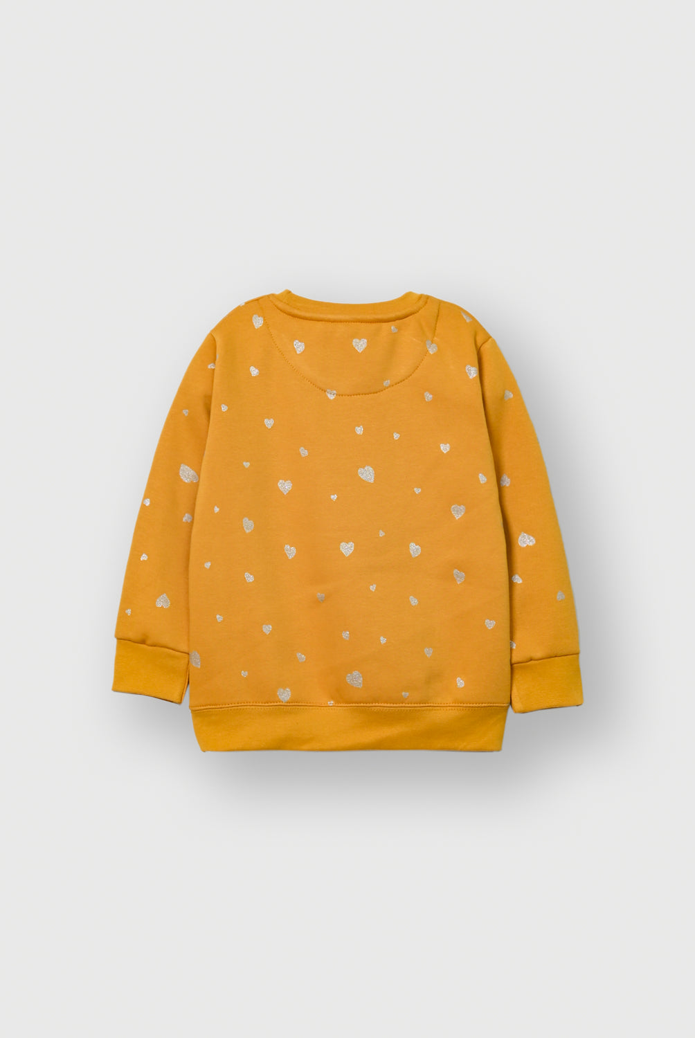 Girls Mustard heart printed fleece sweatshirt