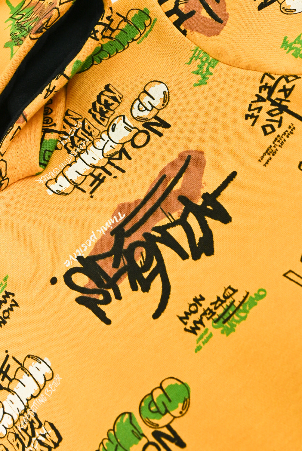 Boys Mustard Graphic Printed Fleece Hoodie