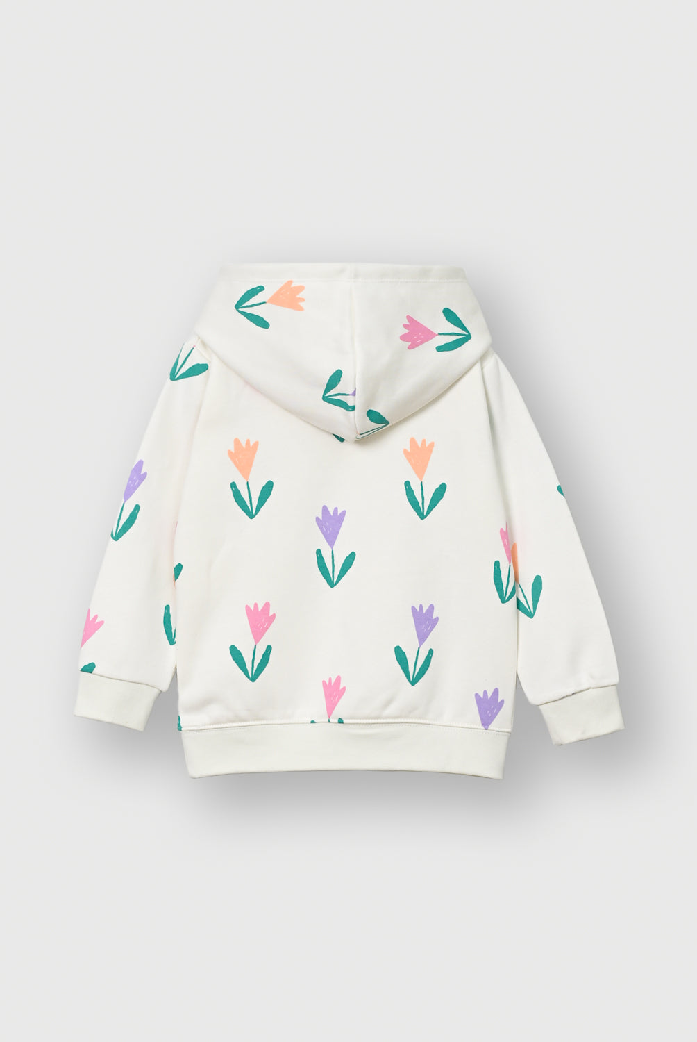 Girls Blossom Print Off-White Fleece Hoodie