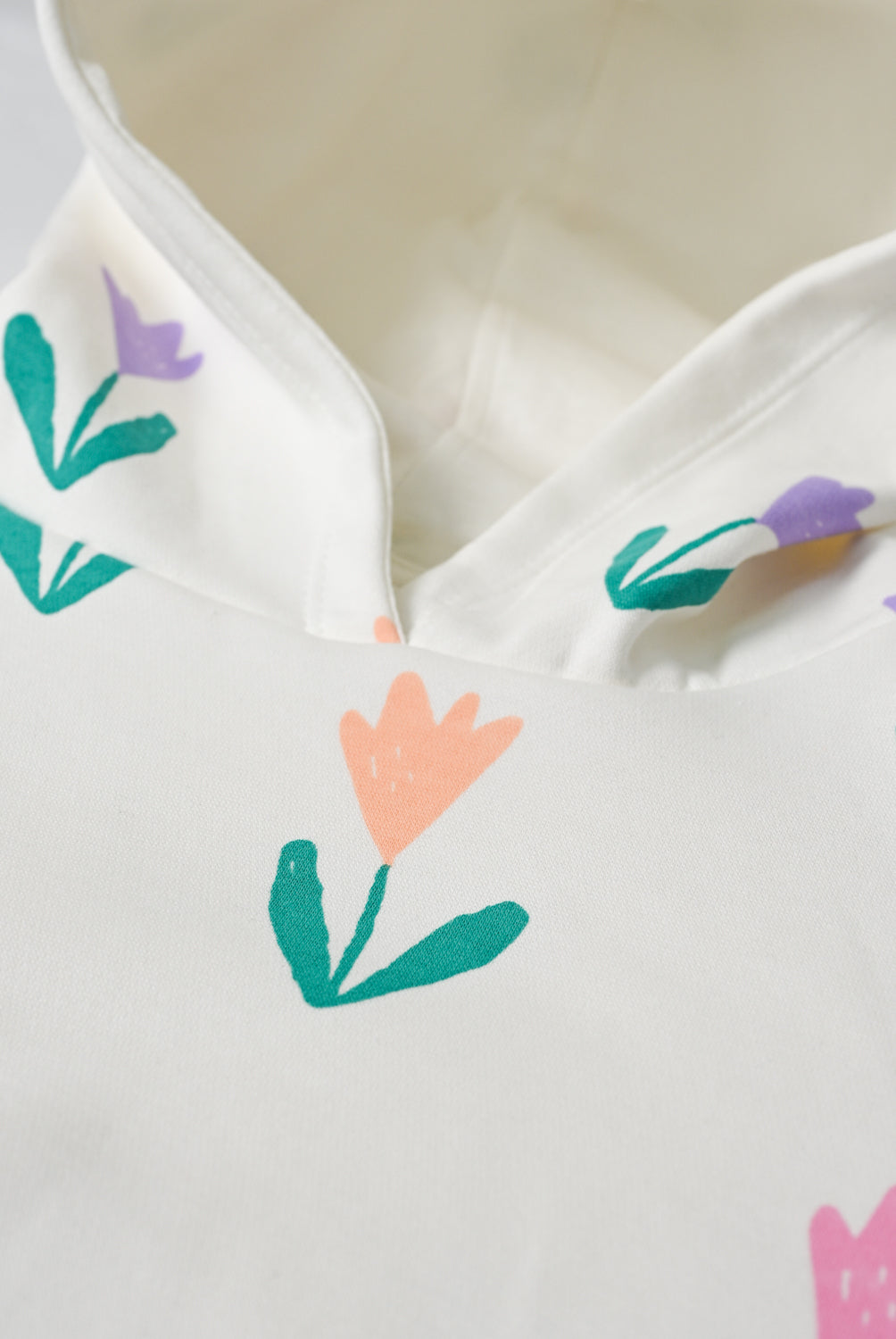 Girls Blossom Print Off-White Fleece Hoodie