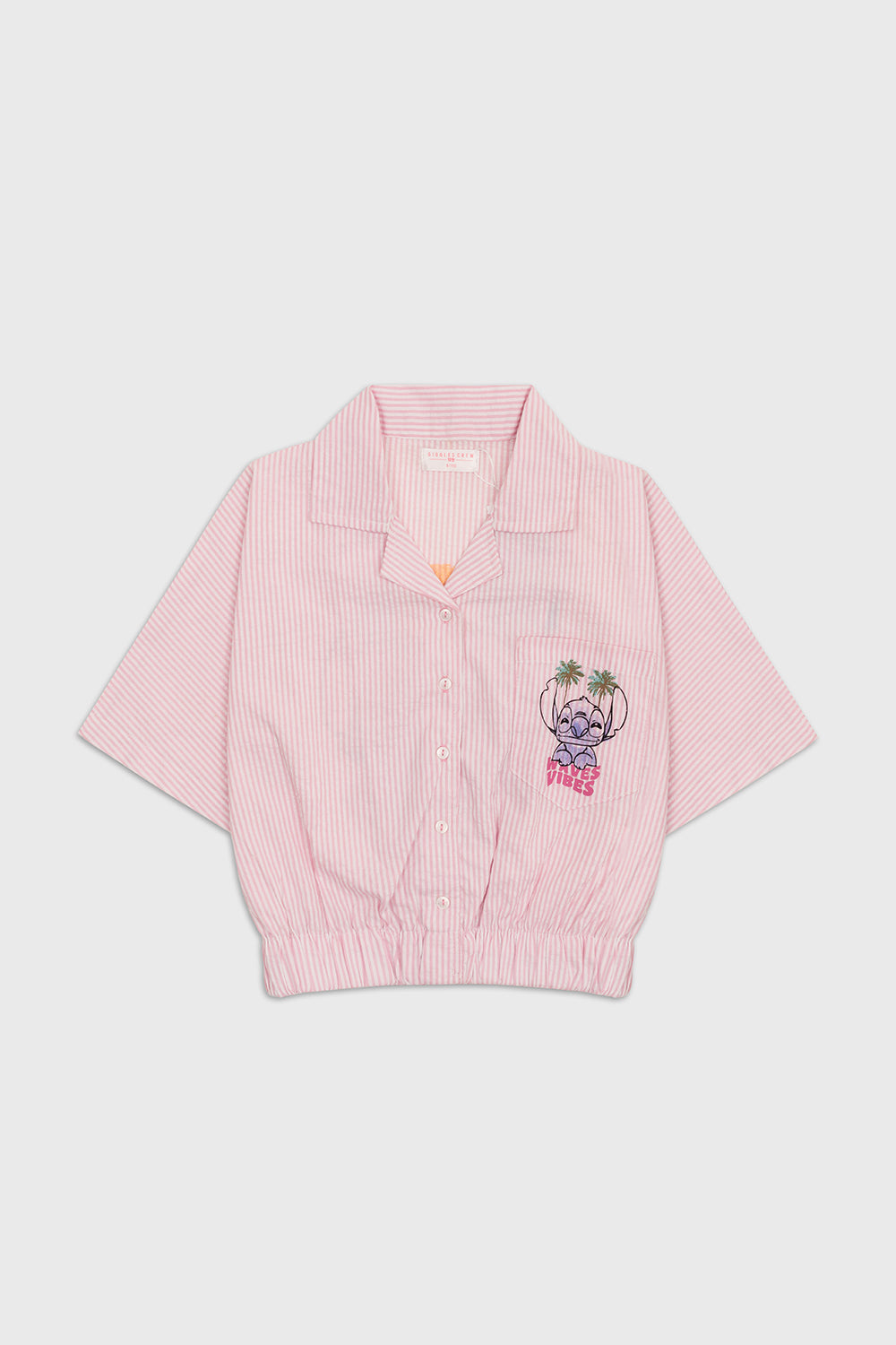 Girls Pink Striped Stitch Cropped Shirt