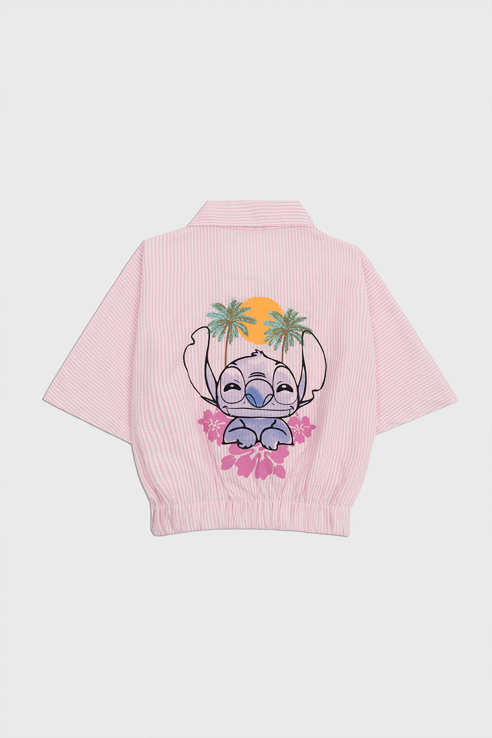 Girls Pink Striped Stitch Cropped Shirt