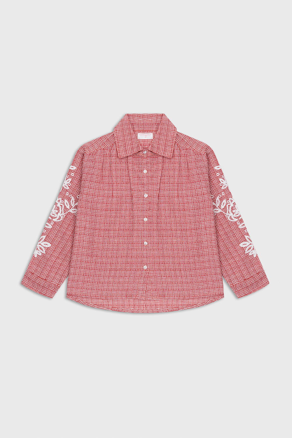 Red and White Gingham Embroidered Shirt