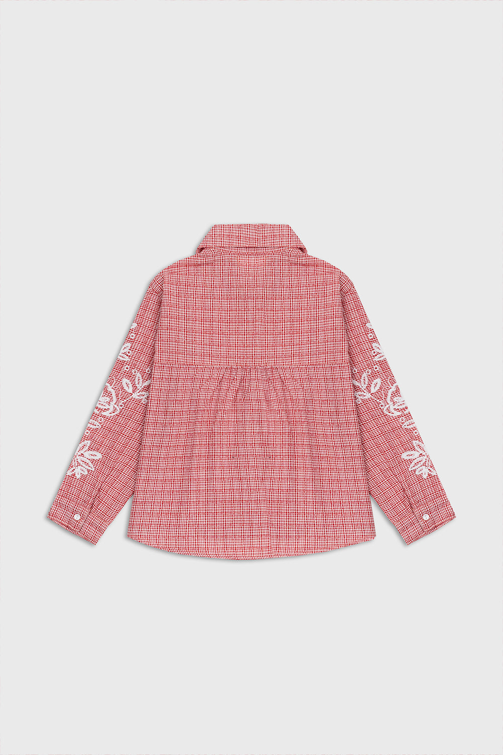 Red and White Gingham Embroidered Shirt