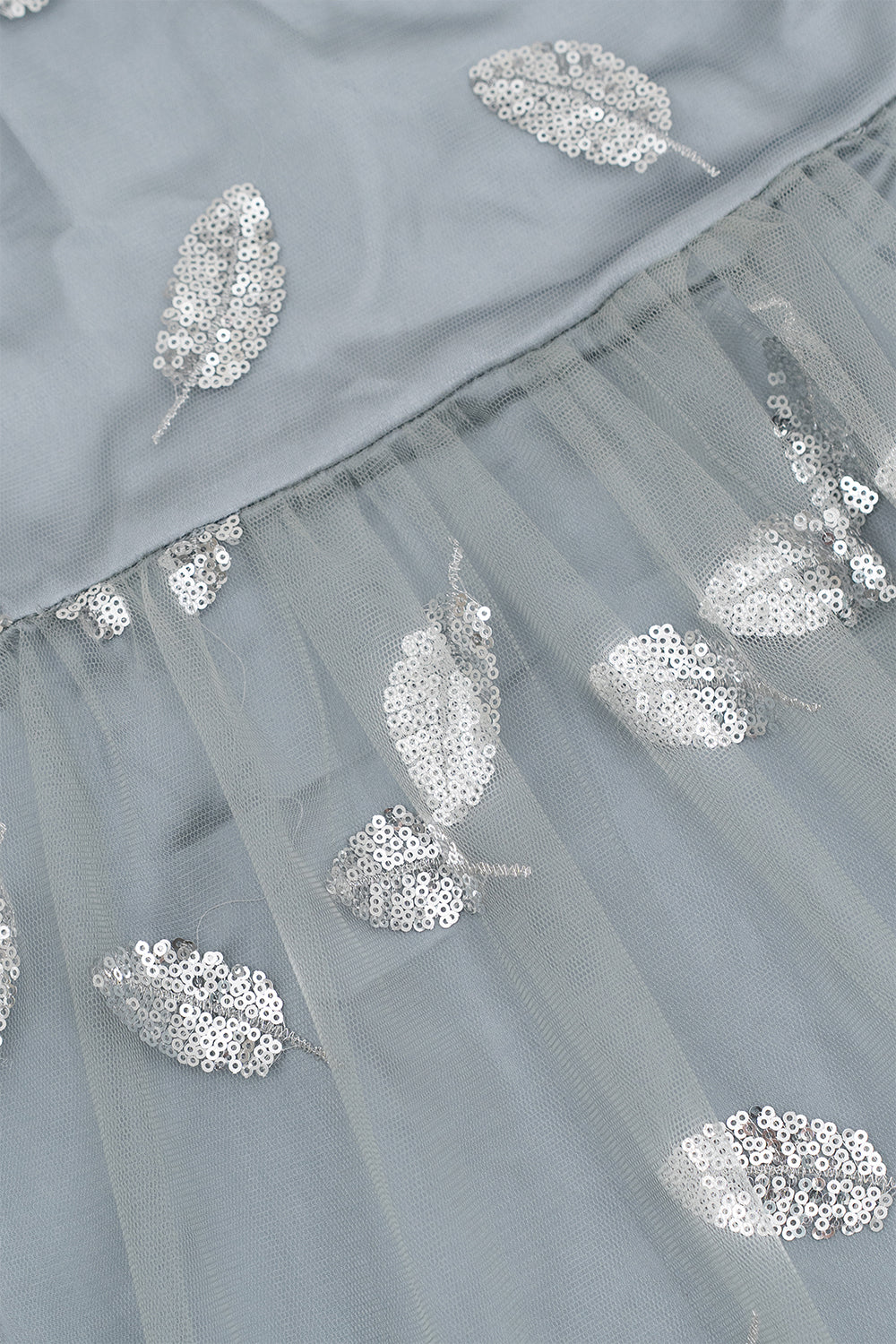 Light Blue Sequin Leaf Tulle Dress
