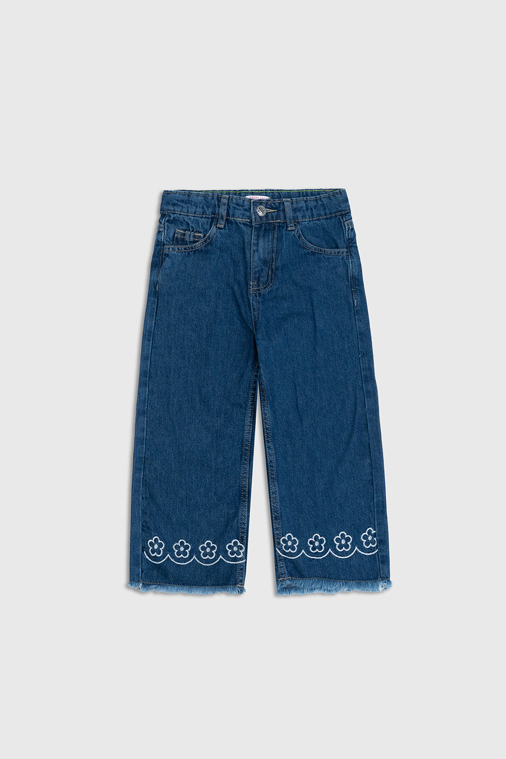 wide-leg embroidered denim pants