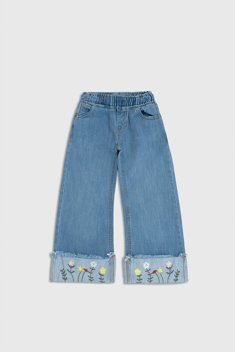 wide-leg cuffed jeans