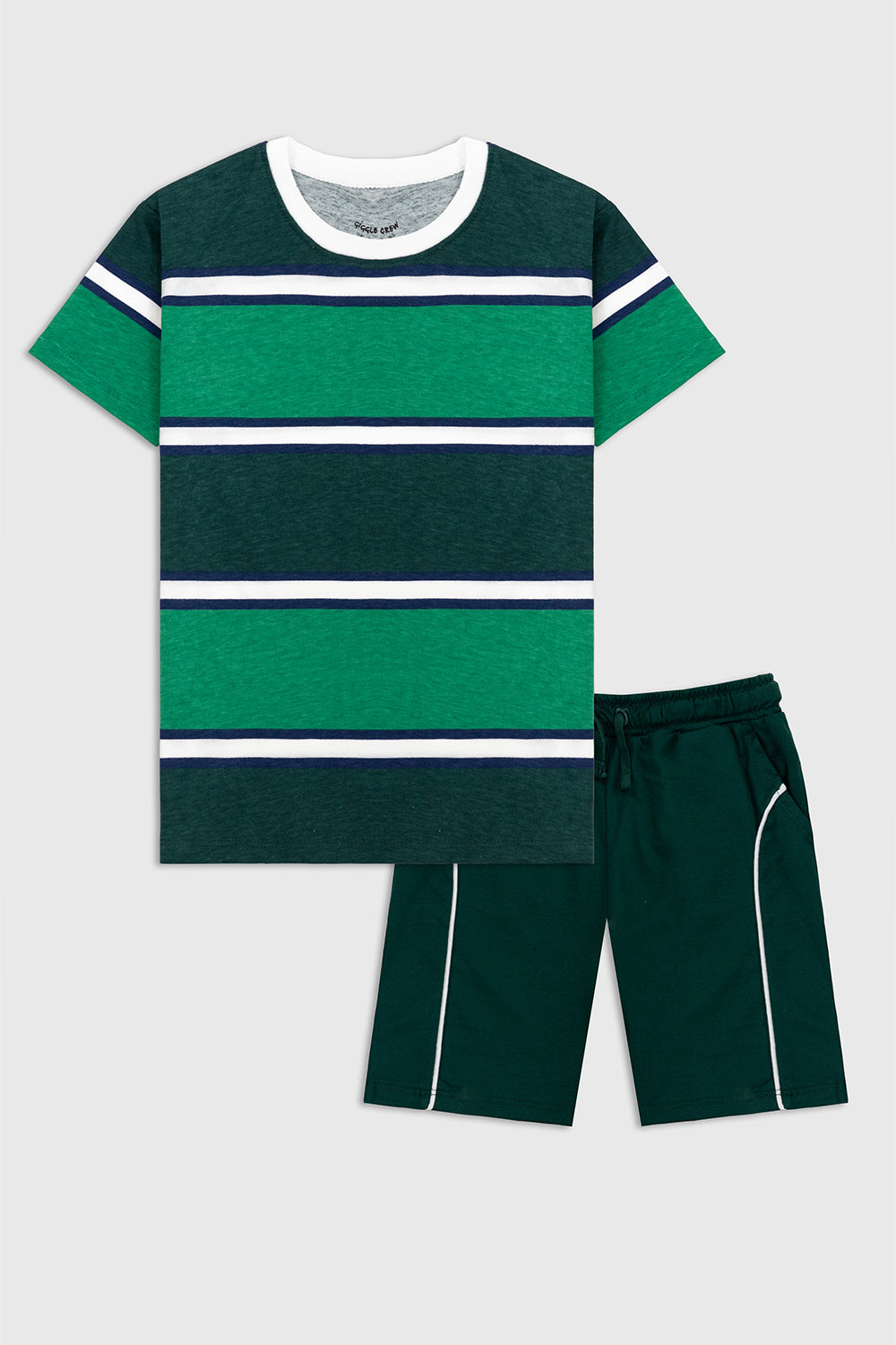 Boy's white green Striped Set