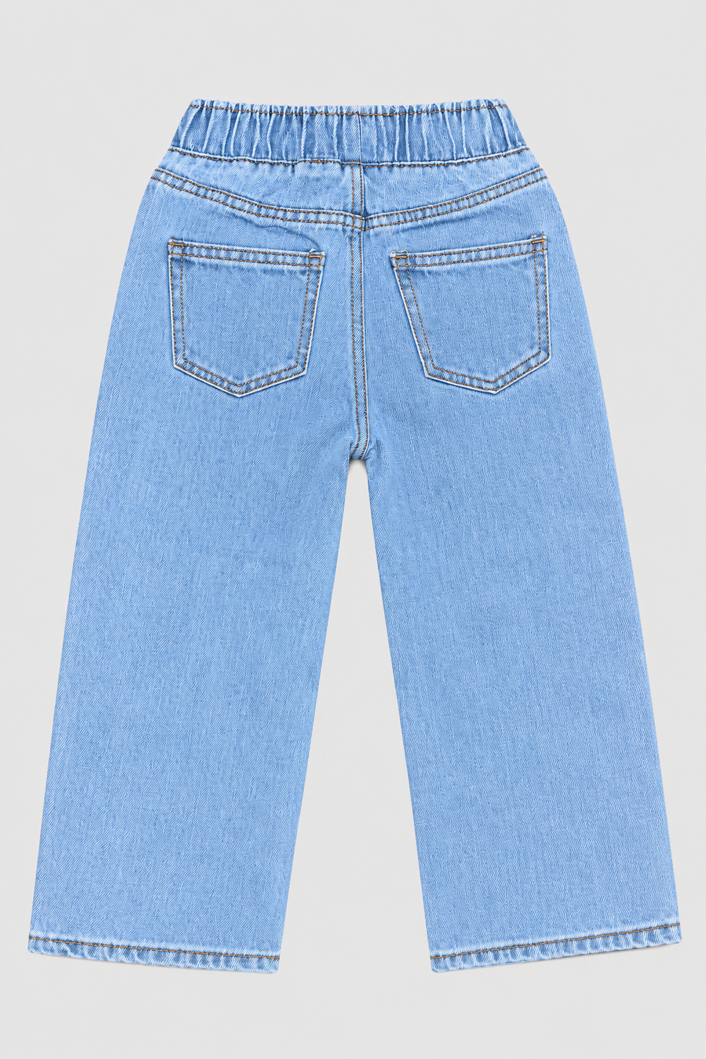 Girls Light Embroidered Wide-Leg Denim Jeans
