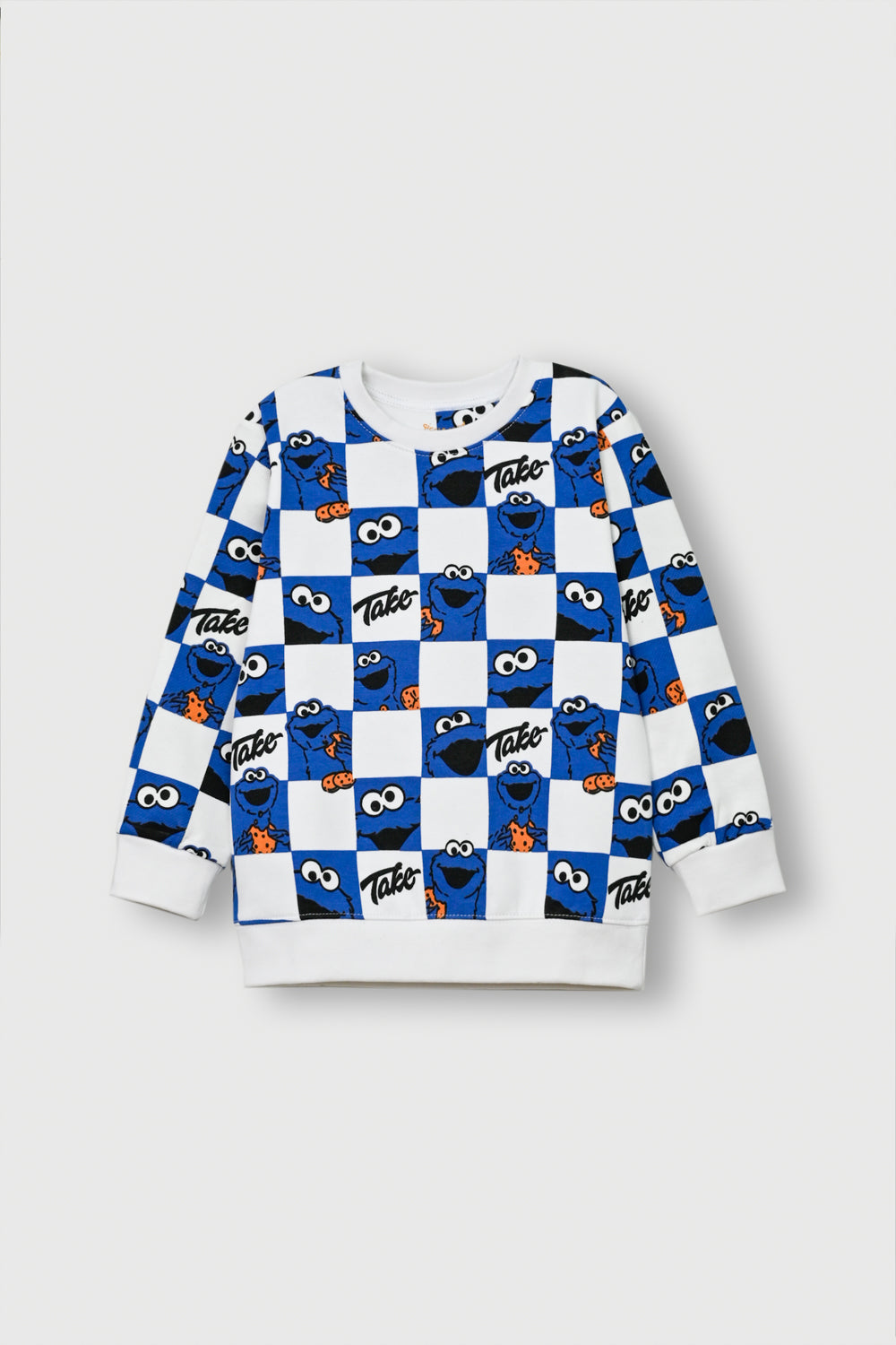 Blue and White Checkered Fleece Sweatshirt