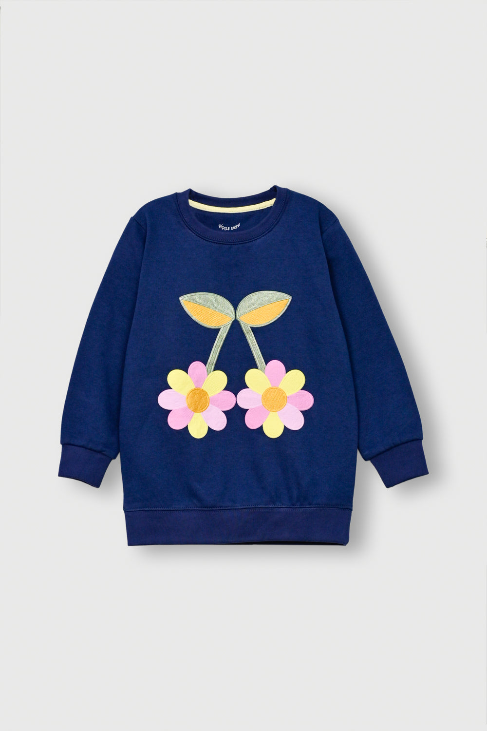 Girls Floral Charm Navy Fleece Sweatshirt