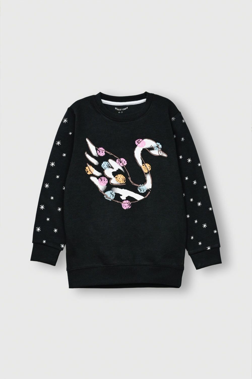 Girls Swan Starry Black Fleece Sweatshirt