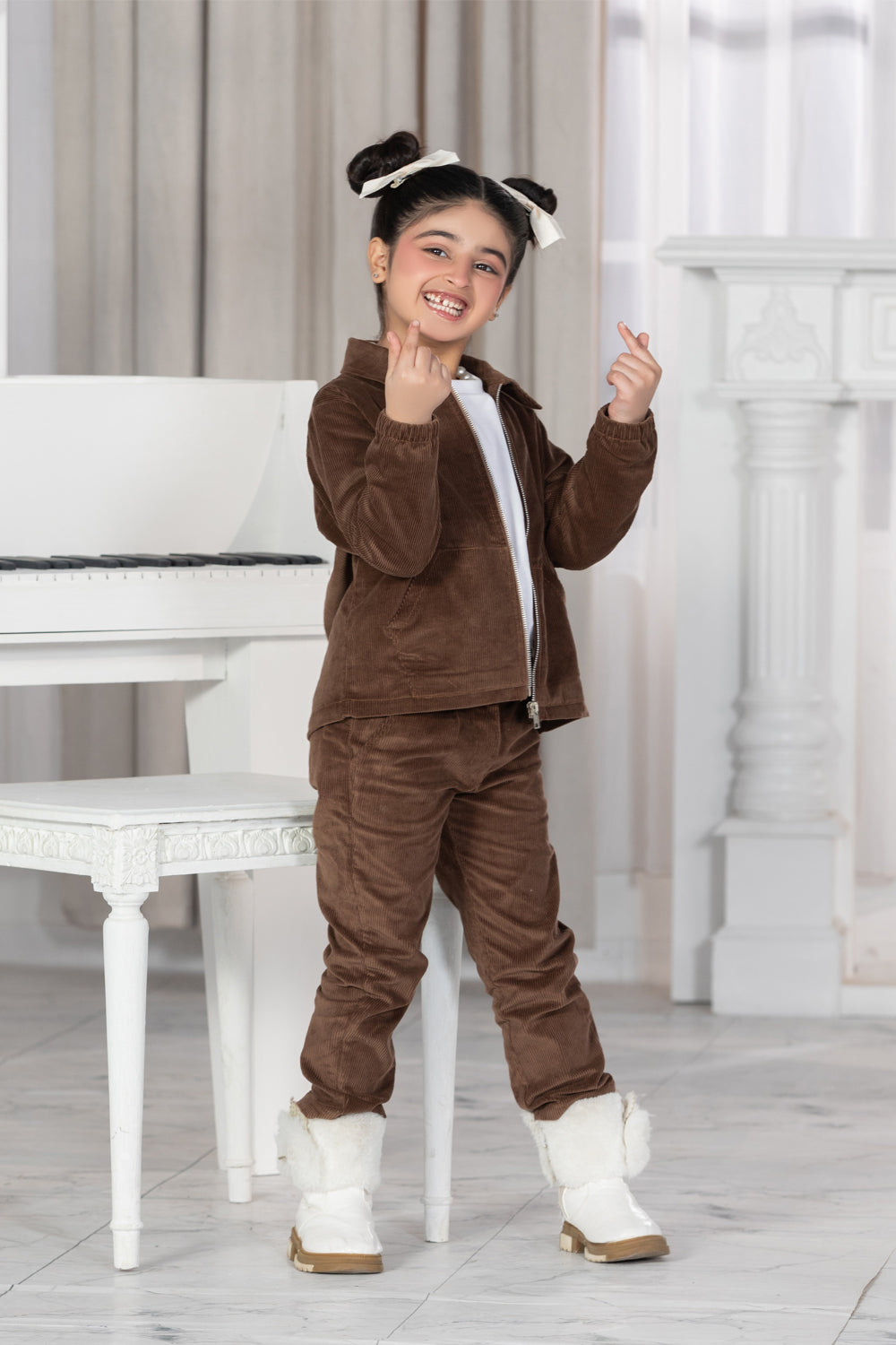 Girls Premium Brown Corduroy Classic Co-Ord Set