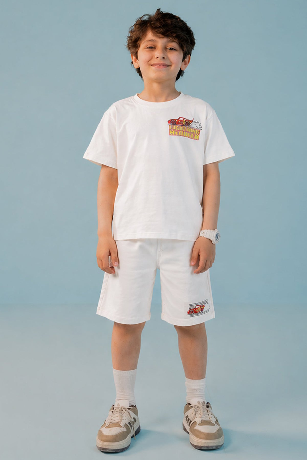Boys white printed co ord set