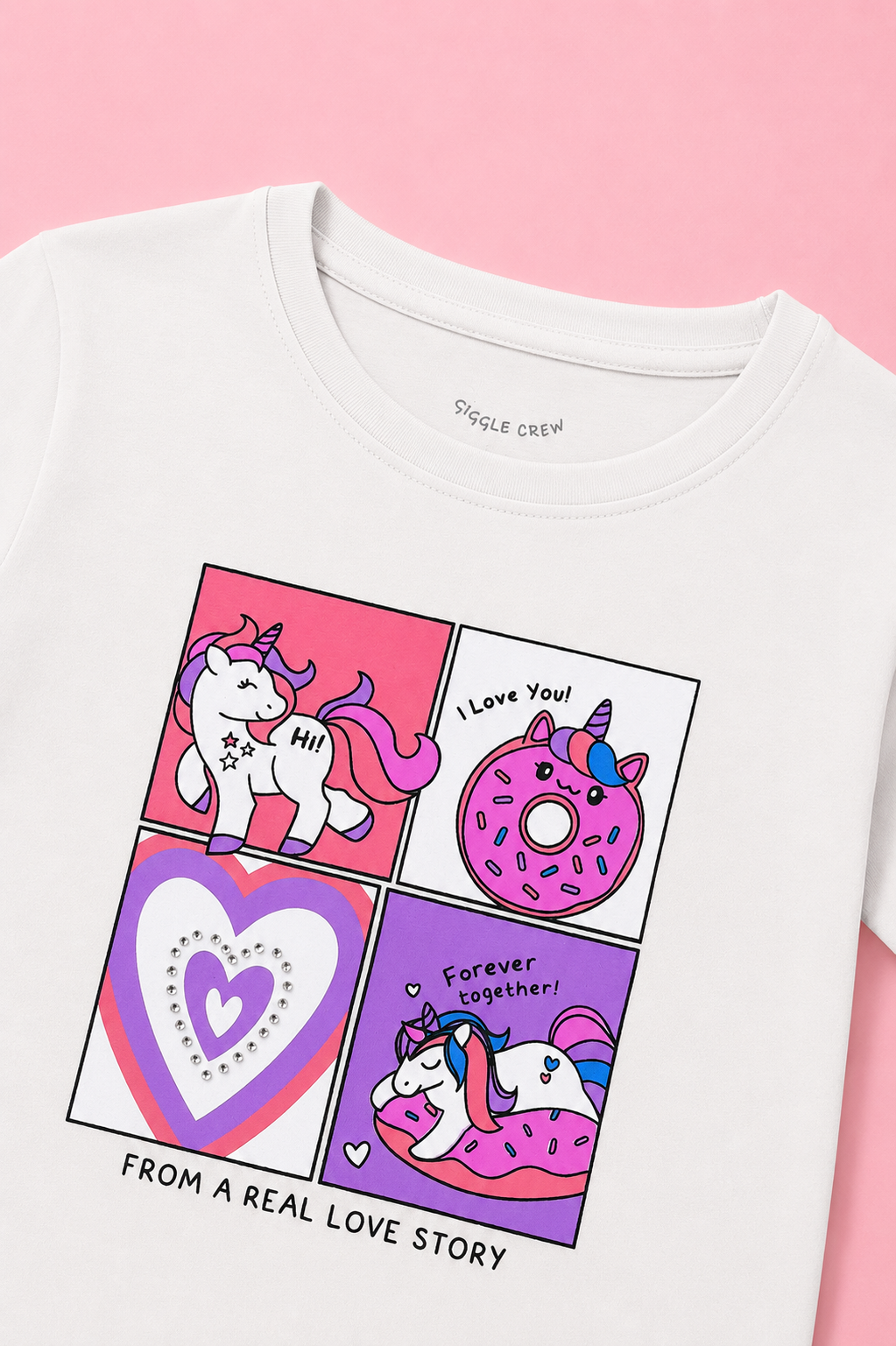Girls Unicorn Love Story Graphic Tee shirt