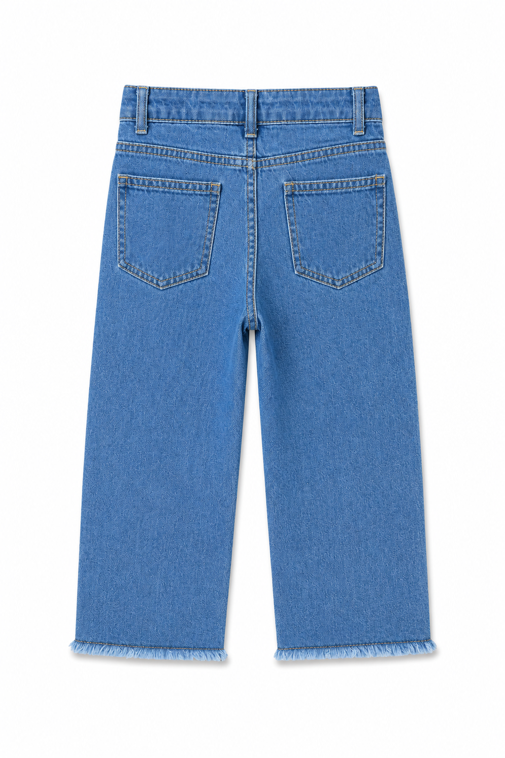 Girls Floral Embroidered Wide-Leg Denim Pants