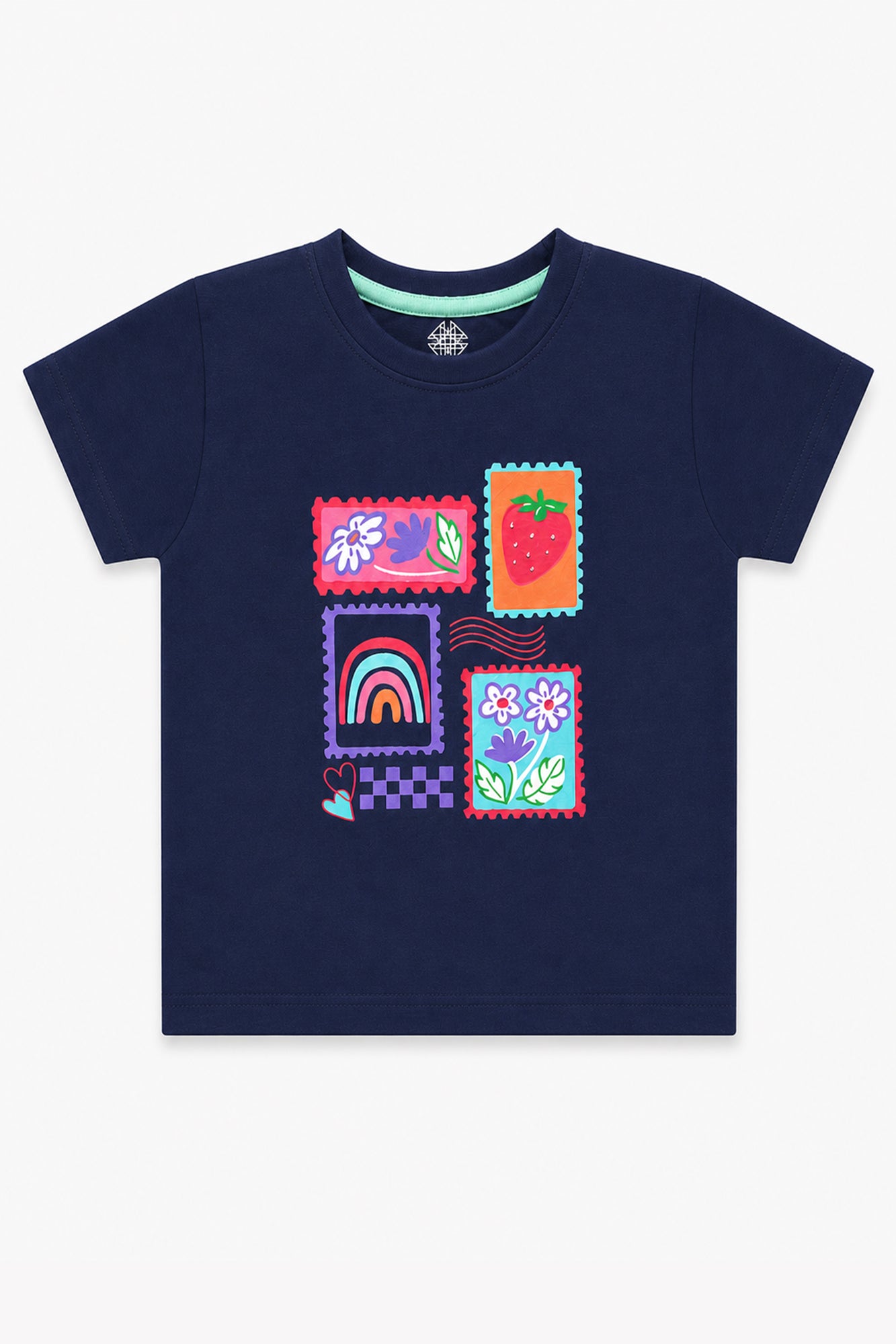 Girl Playful Stamp Art Navy Tee