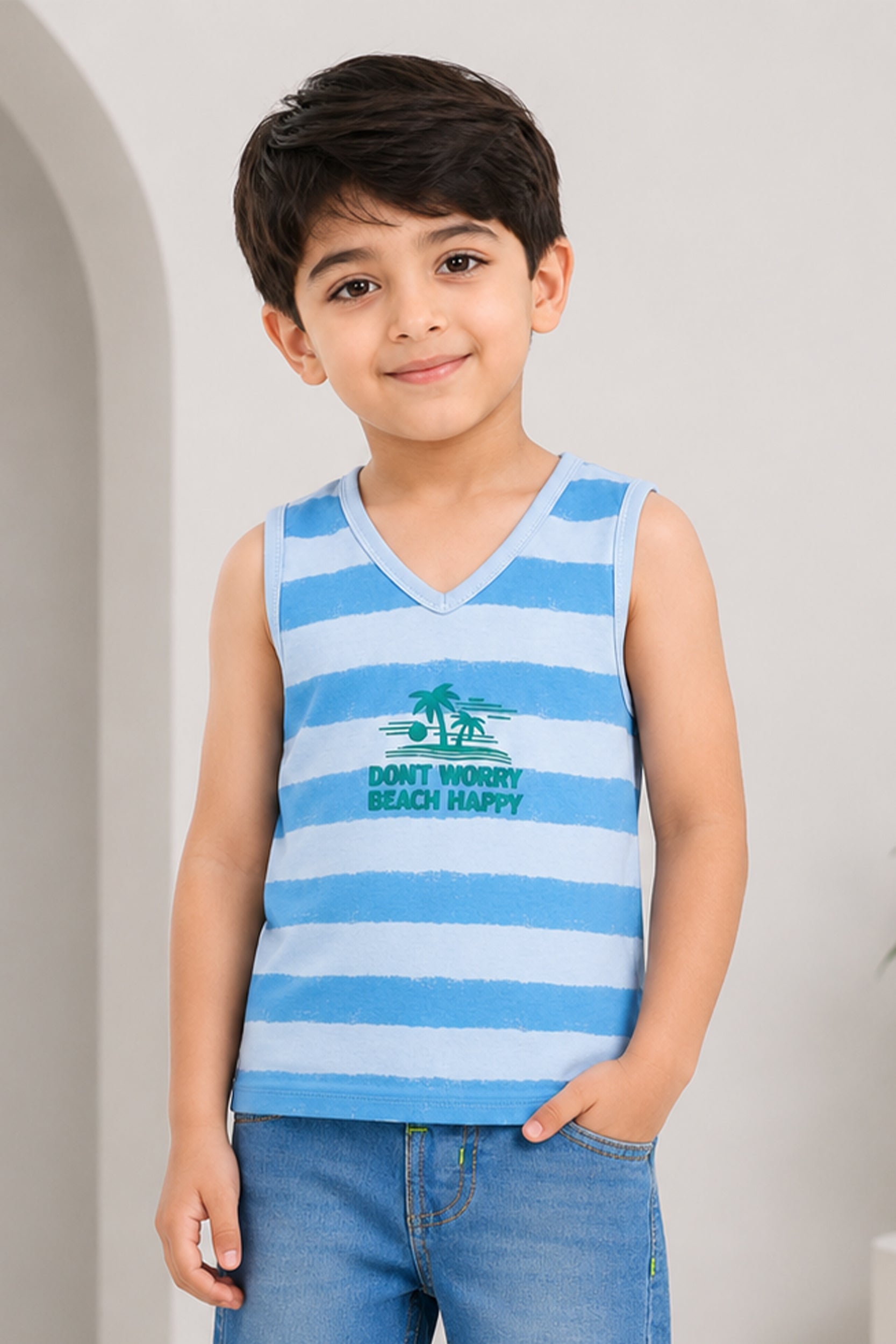 Boys Beach Happy Striped Tank Top - Giggles Crew