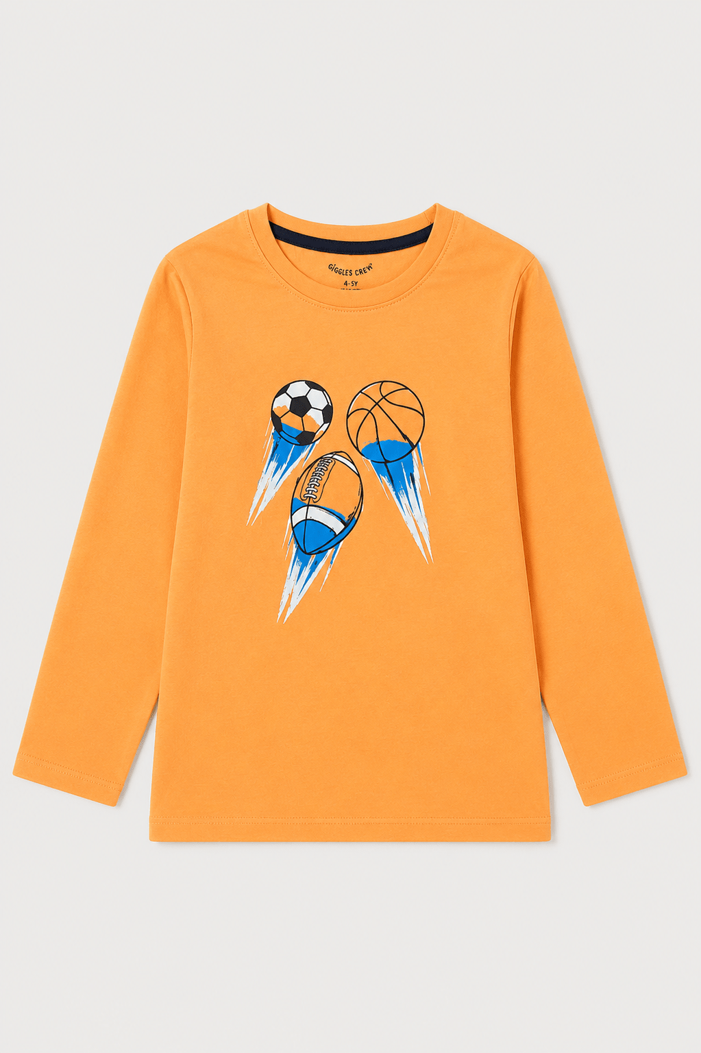 Boys' Sports Rush Orange Long Sleeve Kids T-Shirt - Giggles Crew