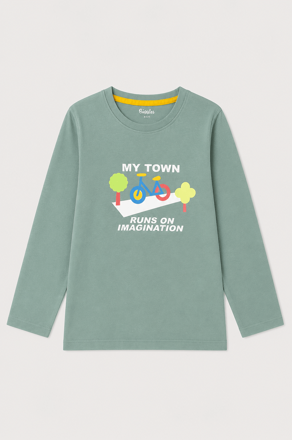 Boys' Town Adventure Sage Green Long Sleeve Kids T-Shirt - Giggles Crew