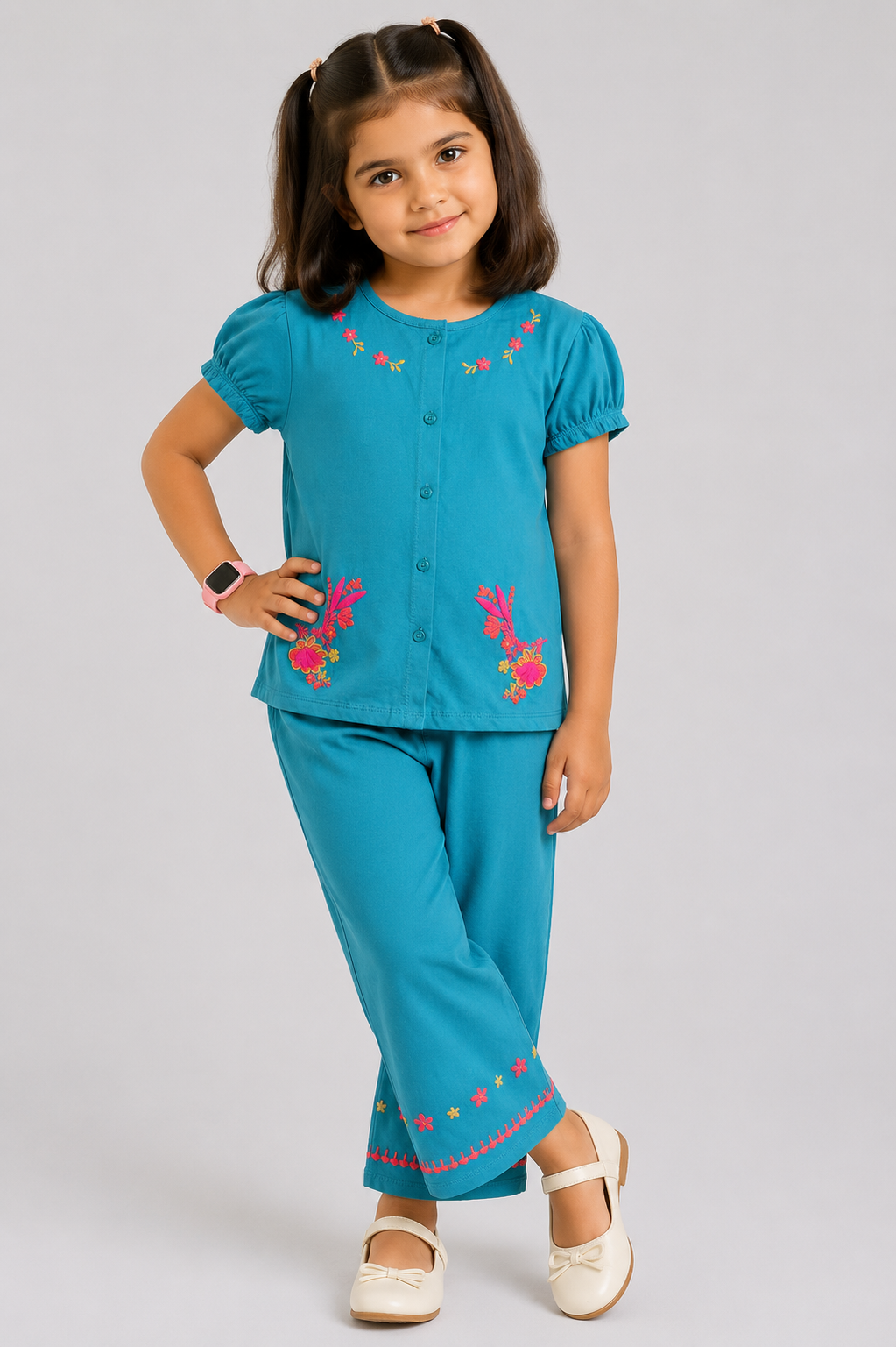 Girl's Floral Charm Printed Girls Co-ord Set