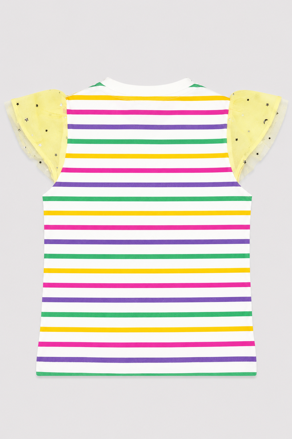 Girls Rainbow Stripe Flutter-Sleeve T-Shirt