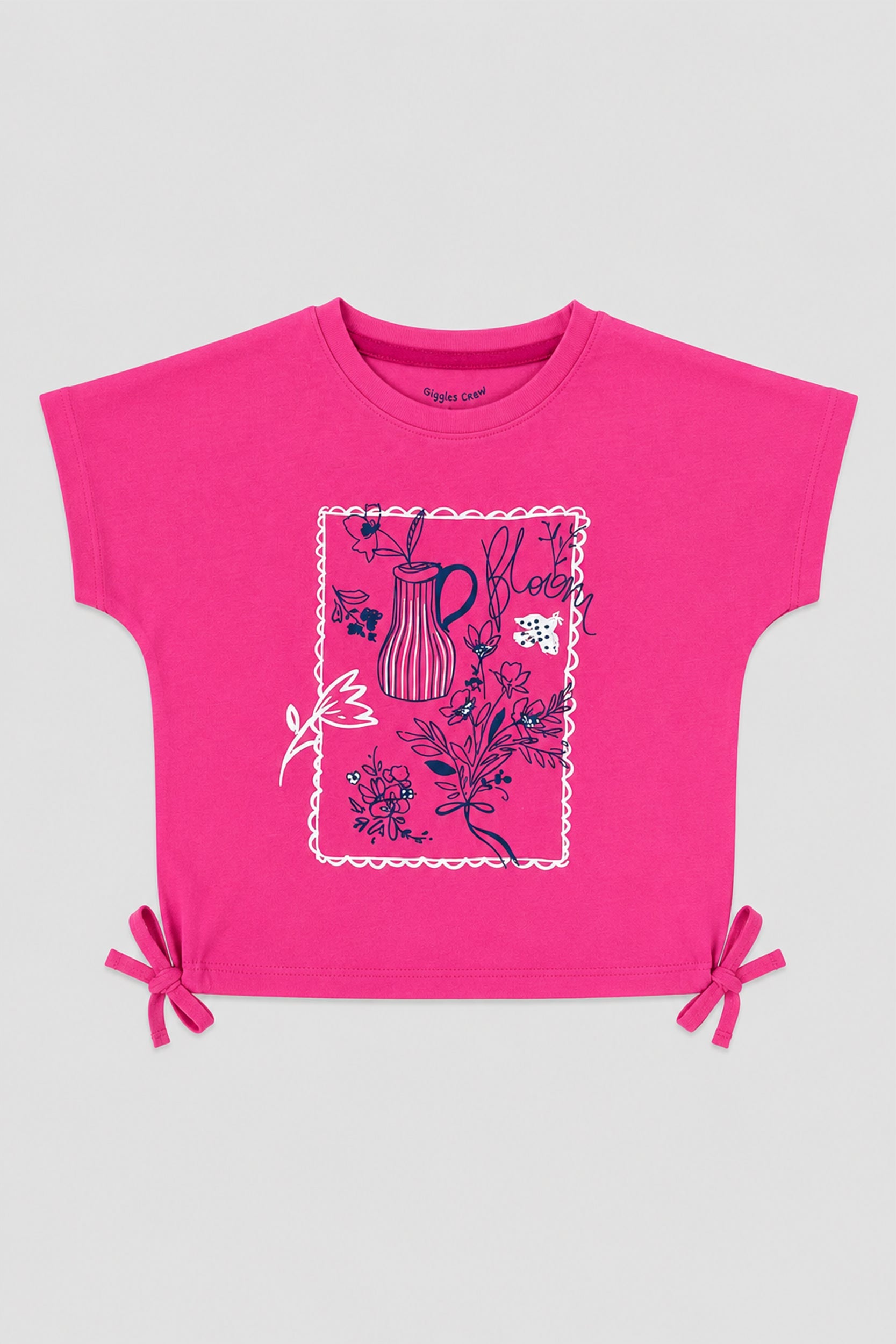 Girls Bloom Tie-Hem Girls T-Shirt – Hot Pink - Giggles Crew