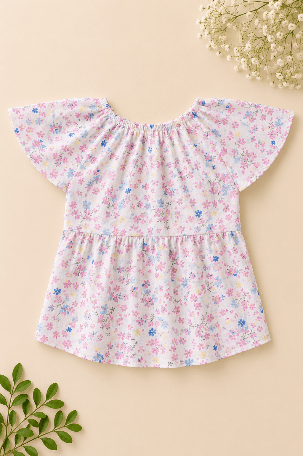 Girls Blossom Garden Printed Flutter Sleeve Frock - Giggles Crew