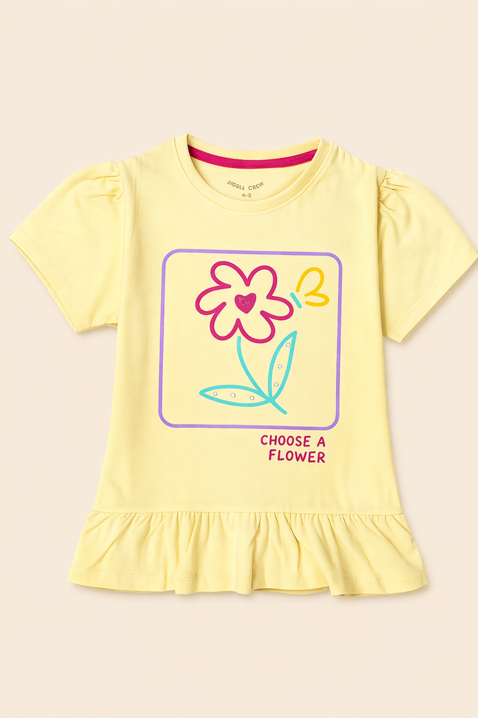 Girls floral yellow T Shirt - Giggles Crew