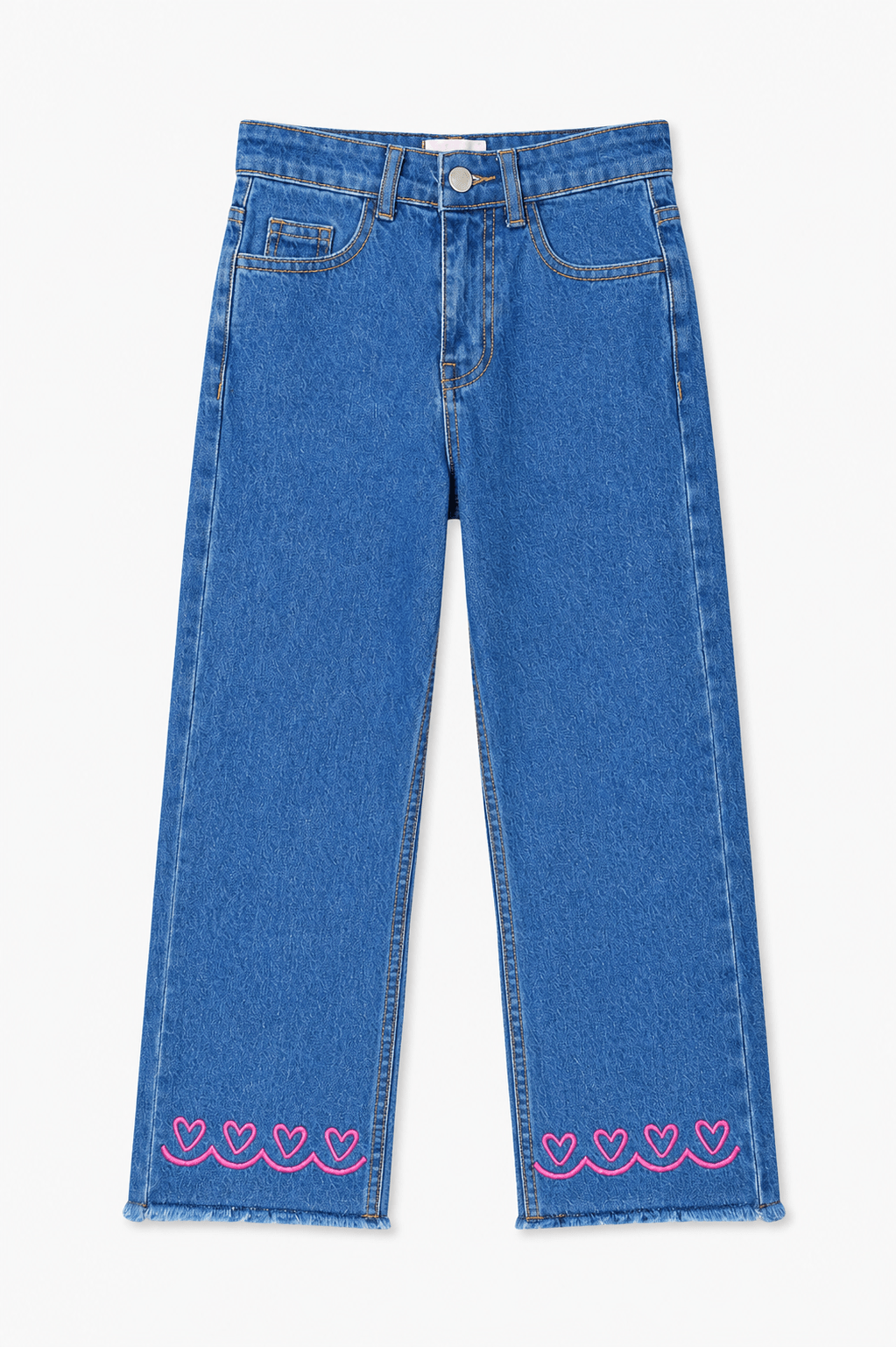 Girls Heart Embroidered Wide-Leg Denim Jeans - Giggles Crew
