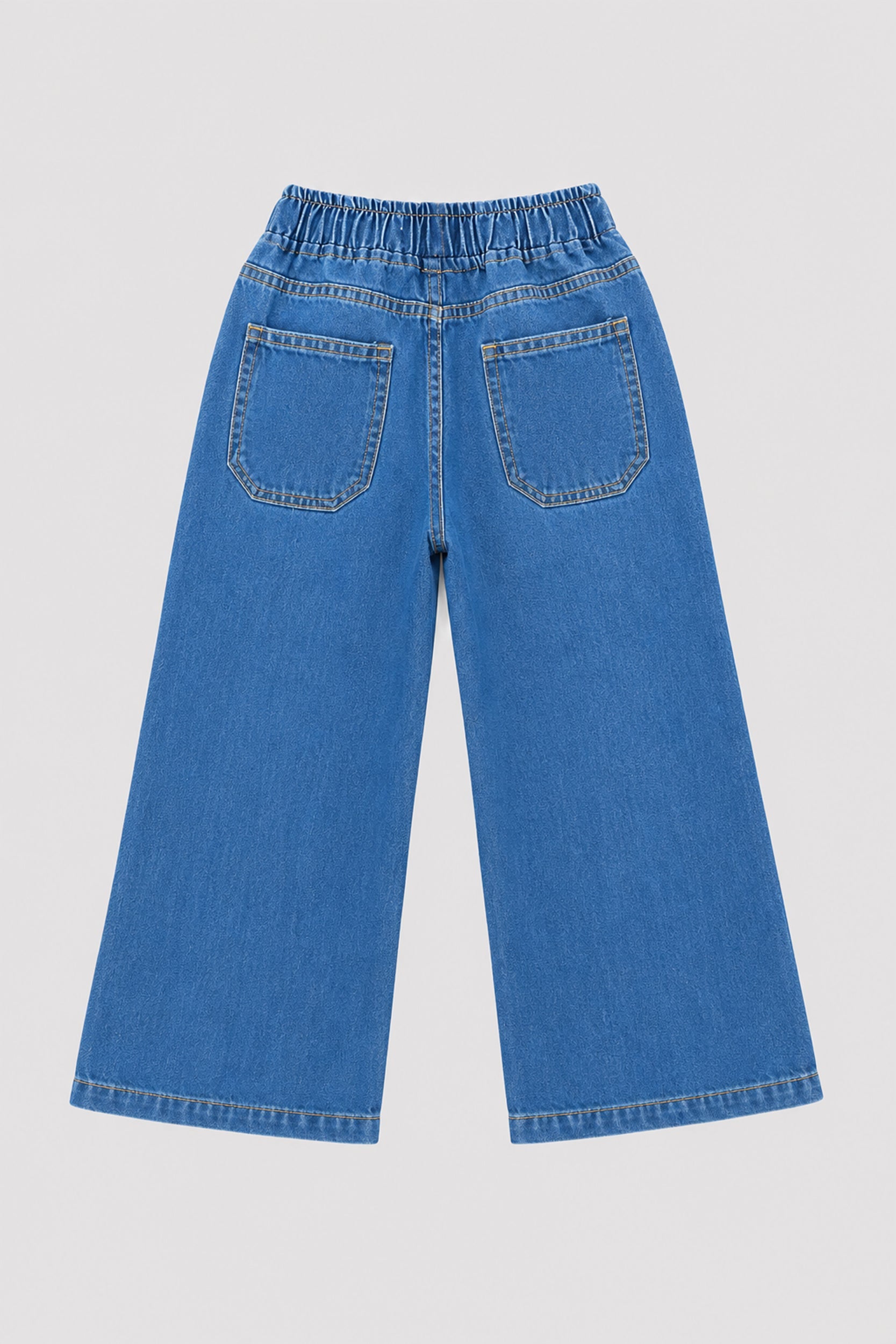 Girls Heart Patch Wide Leg Blue Denim Pants - Giggles Crew